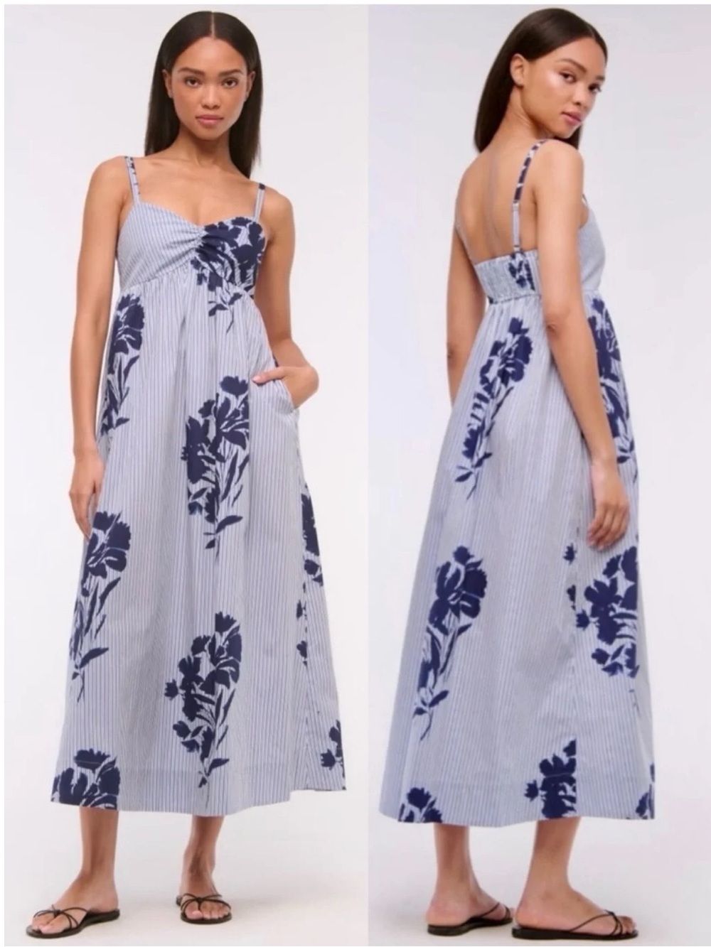 Abercrombie sweetheart babydoll maxi dress with floral navy design